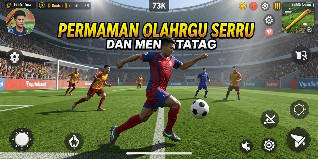 Screenshot gameplay 73K menampilkan aksi olahraga yang mendebarkan.