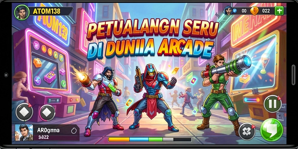 Tampilan menarik dari gameplay seru ATOM138 di dunia Arcade.