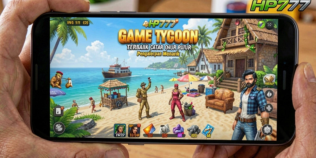 Tampilan gameplay HP777 yang menampilkan manajemen bisnis Tycoon.