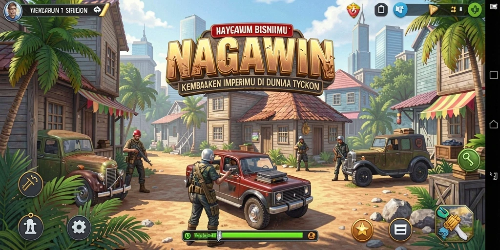 Tampilan gameplay menarik dari NAGAWIN dengan elemen Tycoon yang seru.