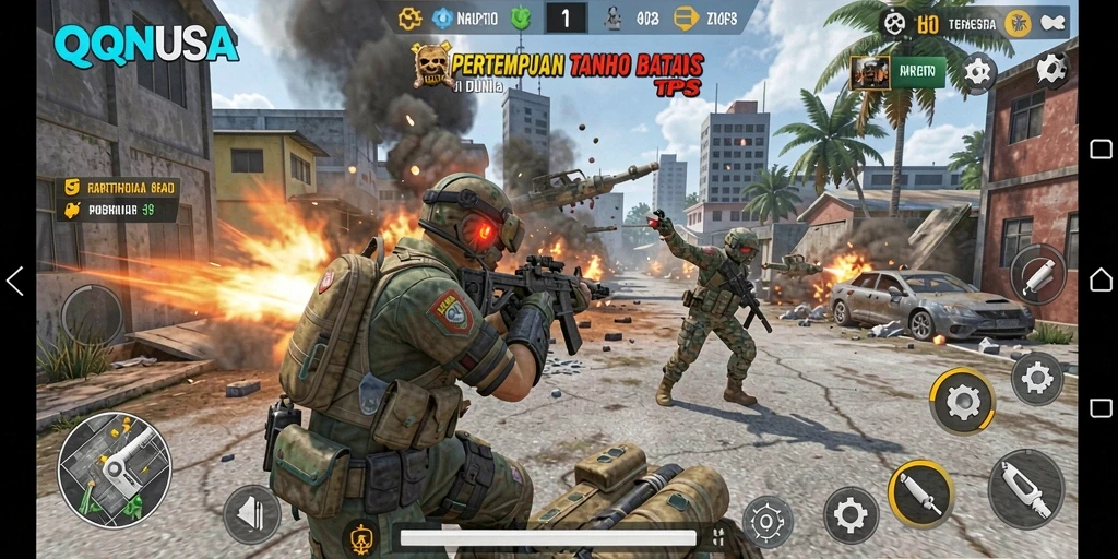 Tangkapan layar gameplay QQNUSA dengan aksi pertempuran yang intens.