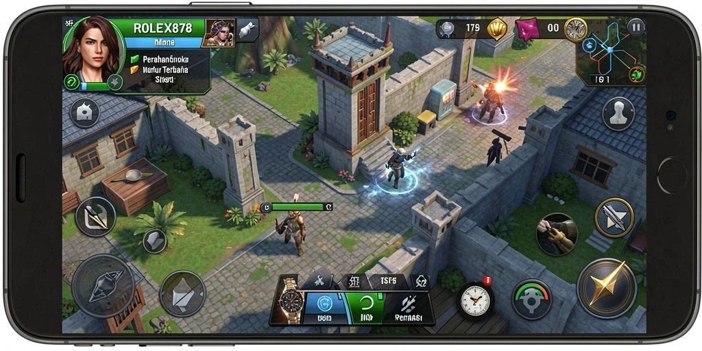 Tampilan gameplay seru dari ROLEX878 dalam mode Tower Defense.