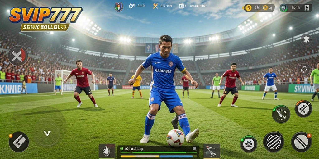 Tampilan gameplay SVIP777 yang menggembirakan di lapangan sepak bola.